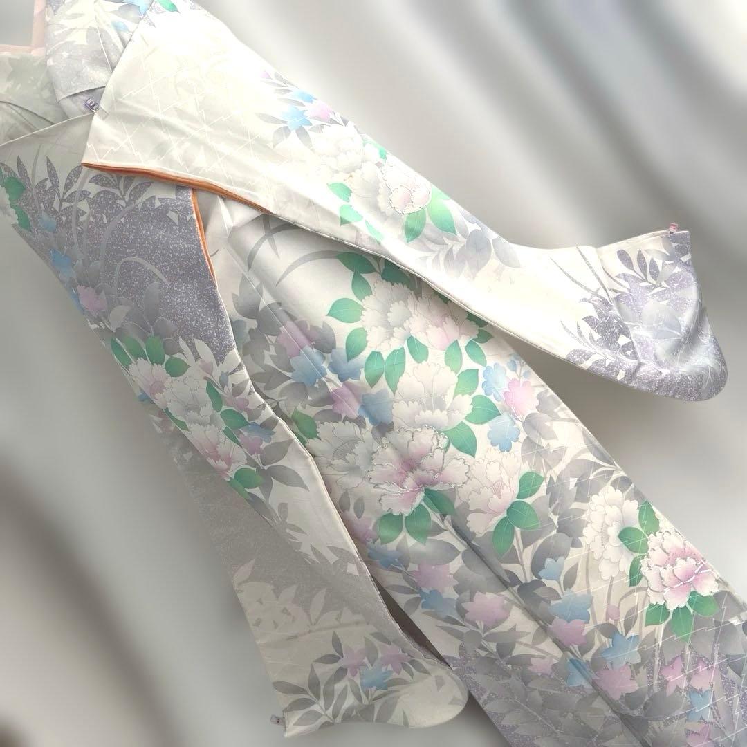 ＊振袖セット＊ 銀駒刺繍　牡丹花文　　　 　リメイク・練習用