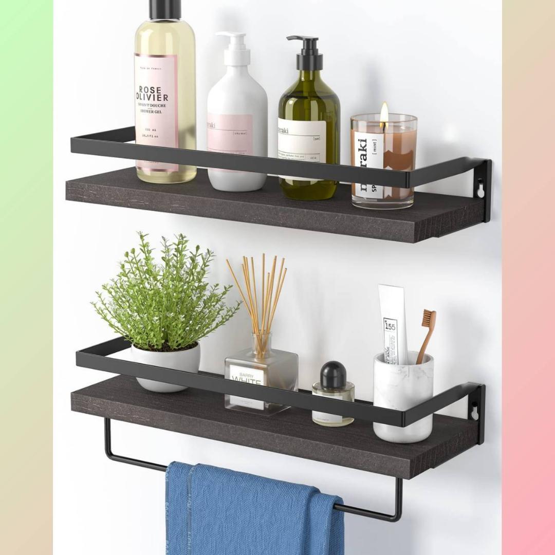 シンプルだけど機能的 2個セット タオル掛け ウォールシェルフ