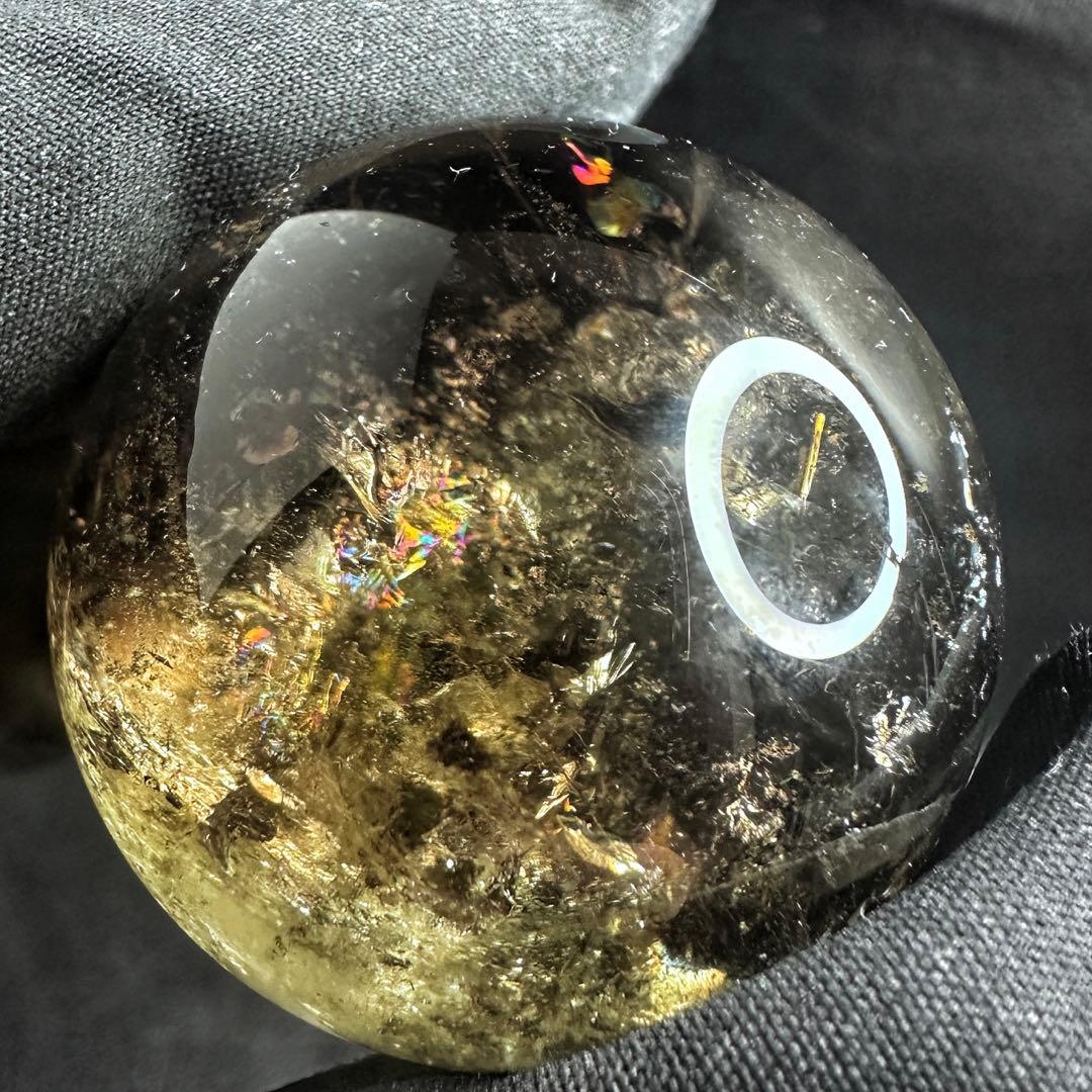 【開運 魔除】絶品❗️レインボー煙水晶スモーキーシトリン丸玉☆ファントムA1172