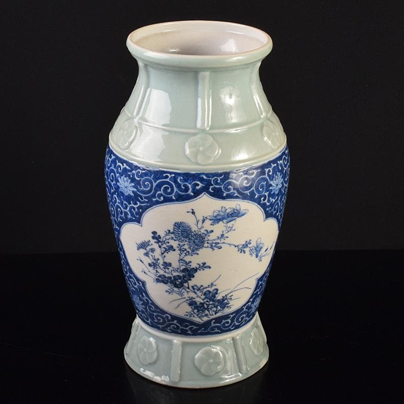 瀬戸焼　古瀬戸　青磁染付　四君子文　花瓶　高さ約30㎝　D　R7683B