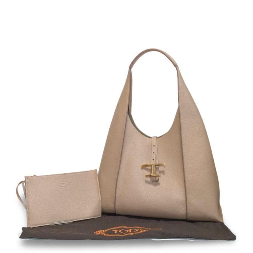 【極美品】TOD'S　Tタイムレス　ホーボー　ミディアム　ハンドバッグ　ベージュ