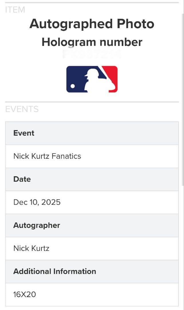 【MLB認証】Nick z／ニック・カーツ／直筆サイン／特大写真／ROY