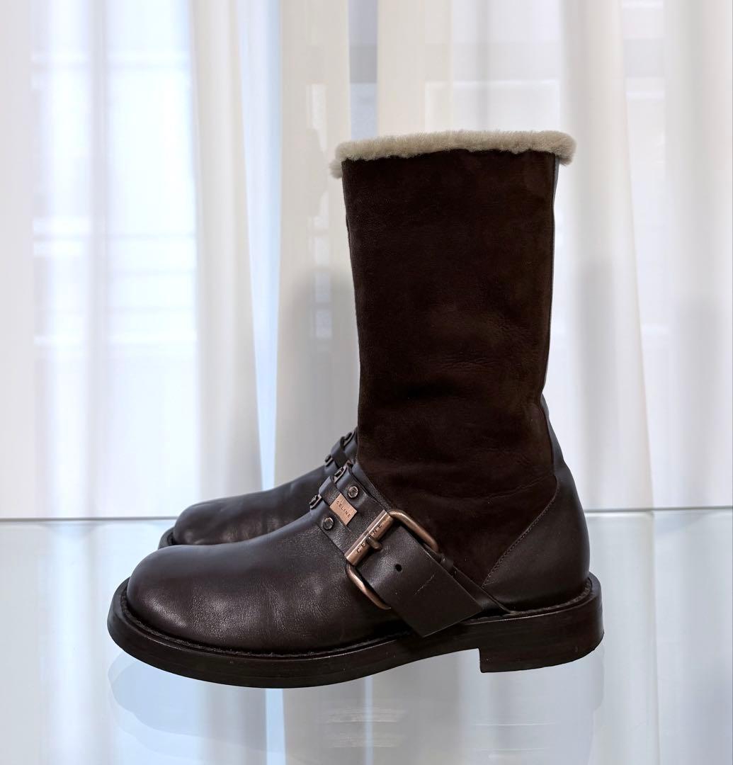 CELINE セリーヌ スエード レザーファー付き 2wayブーツ ブラウン