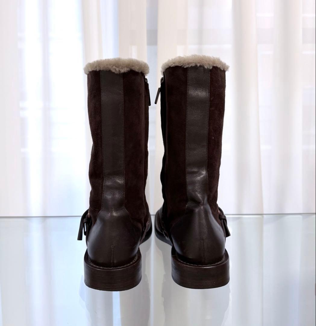 CELINE セリーヌ スエード レザーファー付き 2wayブーツ ブラウン