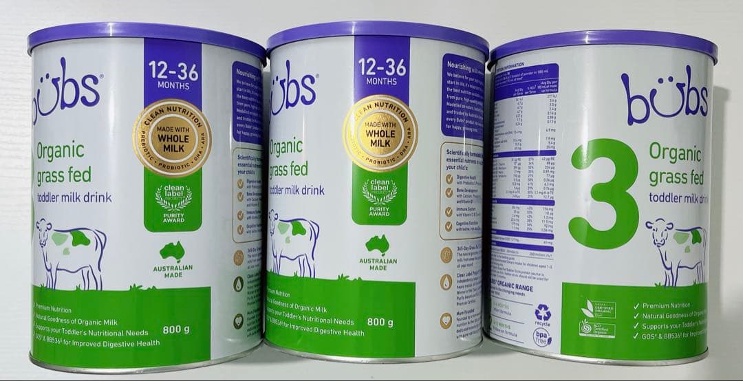 Bubs Organic grass fed ３、800g、12-36ヵ月、3缶