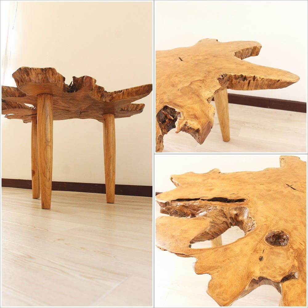 在庫処分 １点もの 木製 テーブル チーク材 天然木 一枚板 切り株 根 B-1