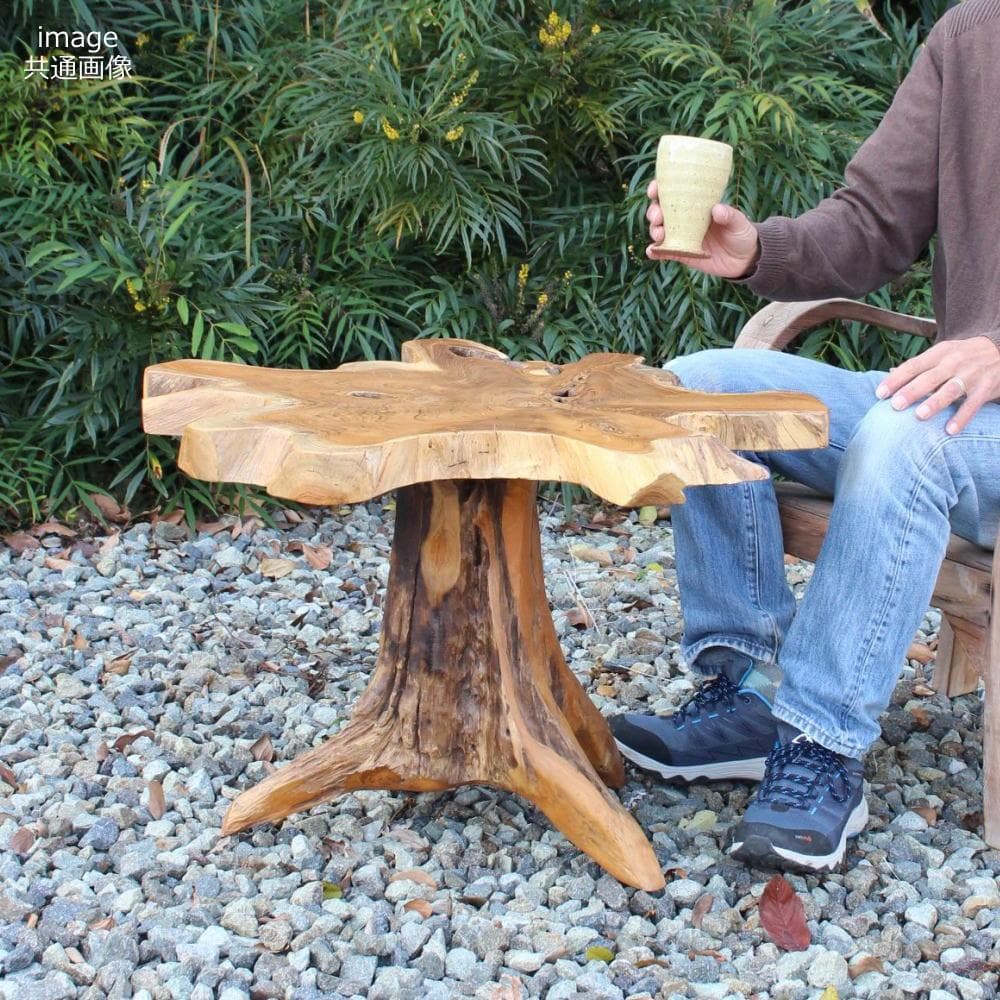 在庫処分 １点もの 木製 テーブル チーク材 天然木 一枚板 切り株 根 B-1