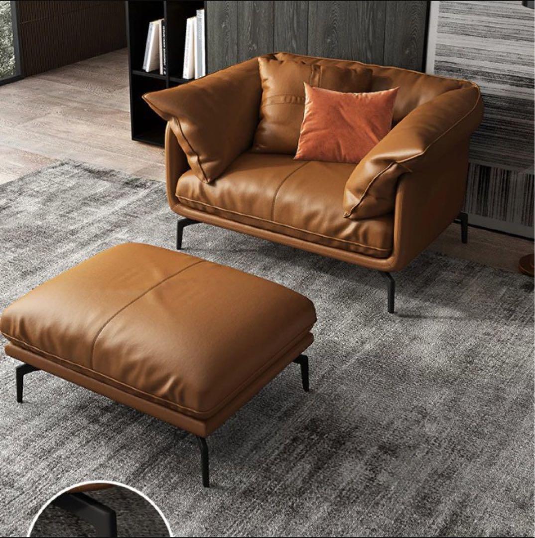 ブラウンレザーL字型ソファ　3人掛け・4人掛け