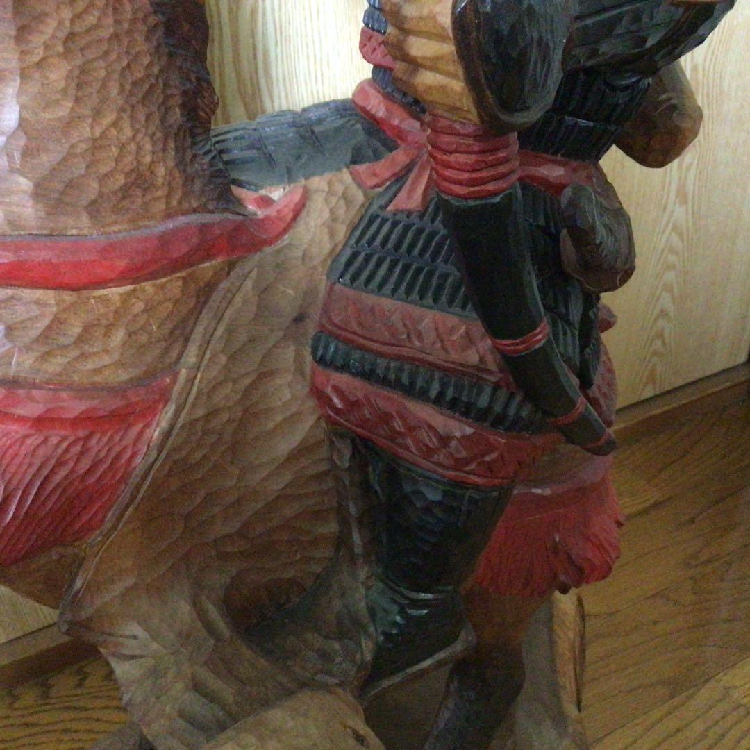 木彫り　武将　武士　武者　侍　置物　特大　希少　オイルステイン　彫刻　骨董