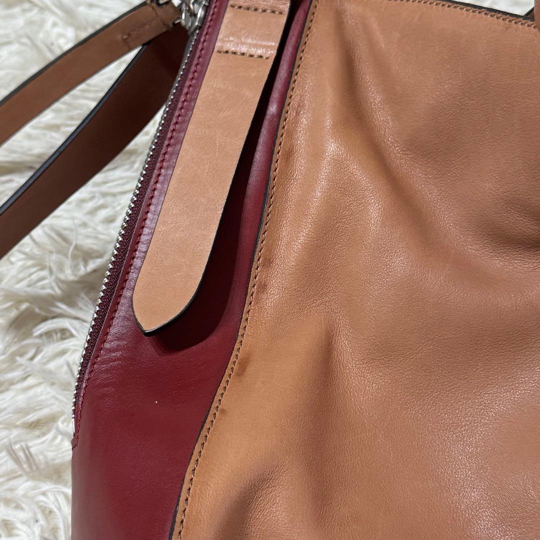 マルニ　バイカラー　ホーボー　レザー　ショルダー　バッグ　ポーチ付　ブラウン