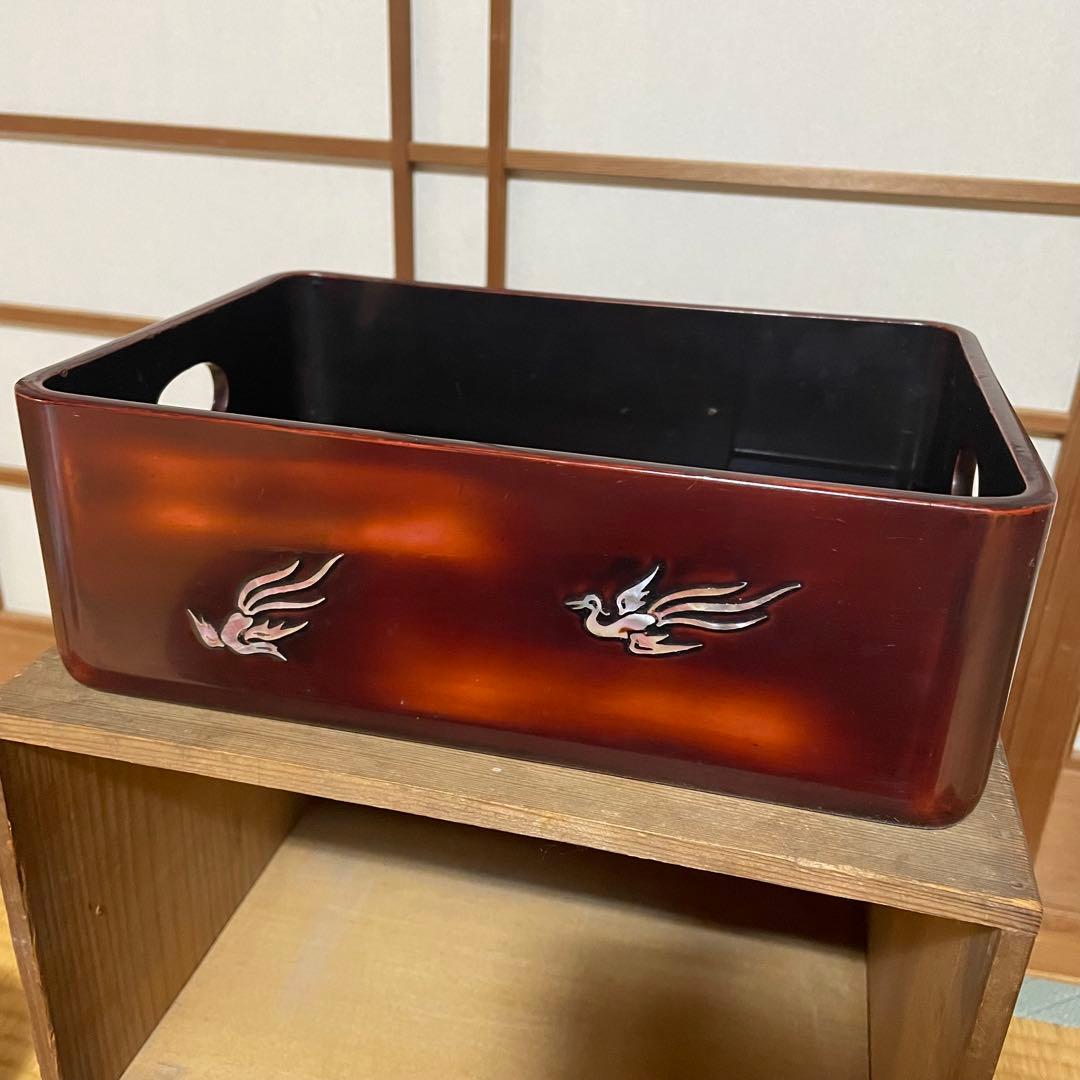 煙草盆　鳳凰　螺鈿　漆塗　タバコ盆　灰吹　昭和アンティーク　盆　青磁火入　竹灰吹