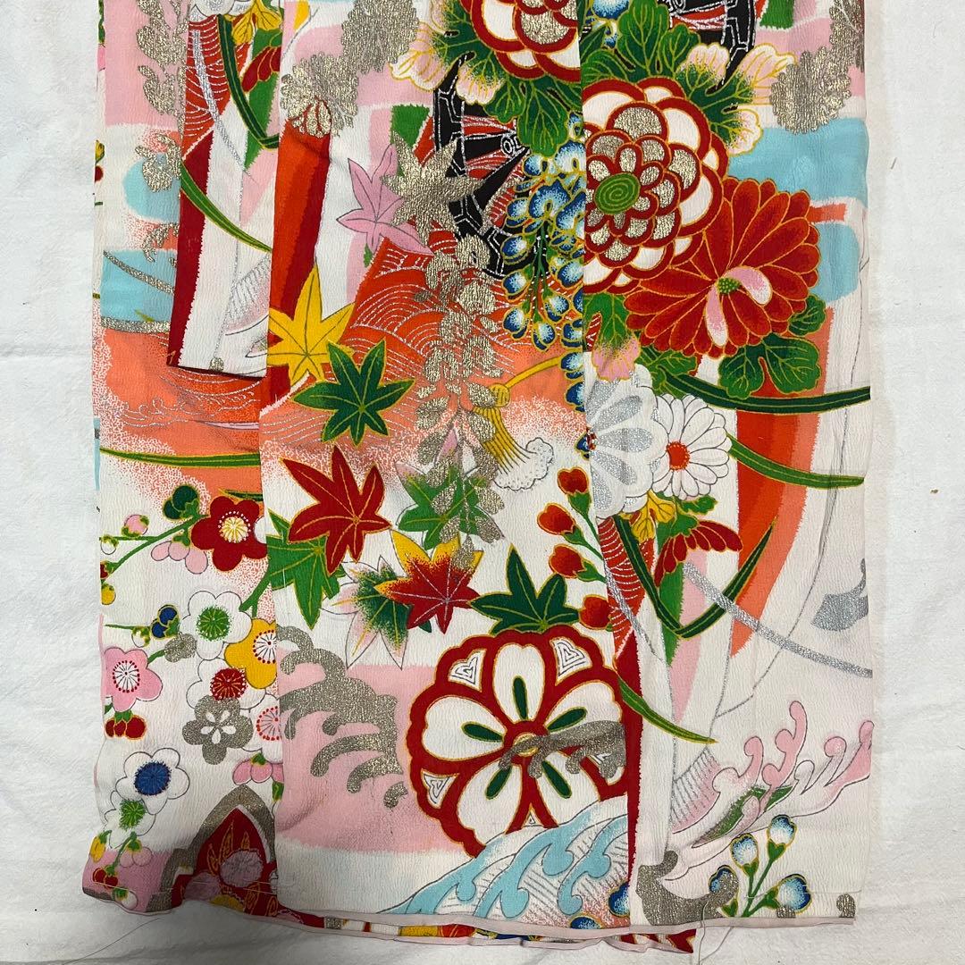 七五三　3歳　アンティーク　被布　正絹　白　着物セット