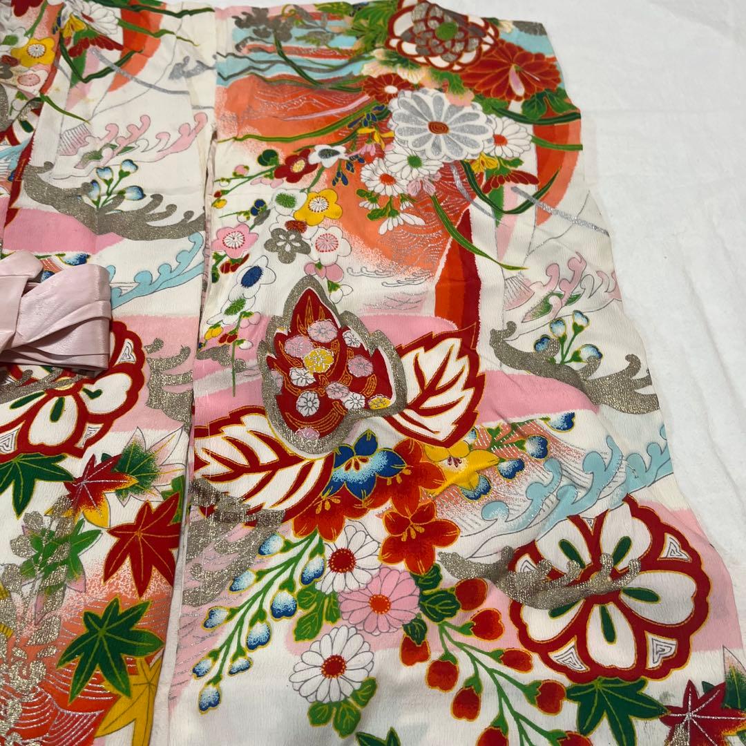 七五三　3歳　アンティーク　被布　正絹　白　着物セット