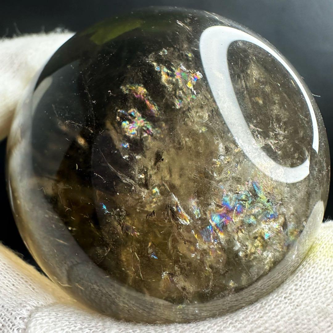 開運 魔除 ❗️レインボー☆スモーキークォーツ丸玉☆パワーストーン天然石A1047