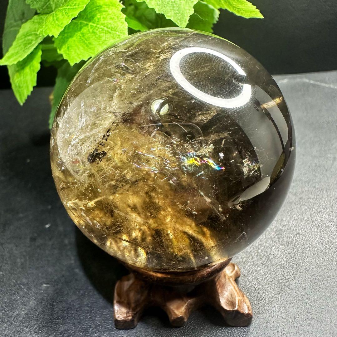 開運 魔除 ❗️レインボー☆スモーキークォーツ丸玉☆パワーストーン天然石A1047