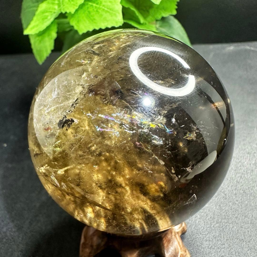 開運 魔除 ❗️レインボー☆スモーキークォーツ丸玉☆パワーストーン天然石A1047