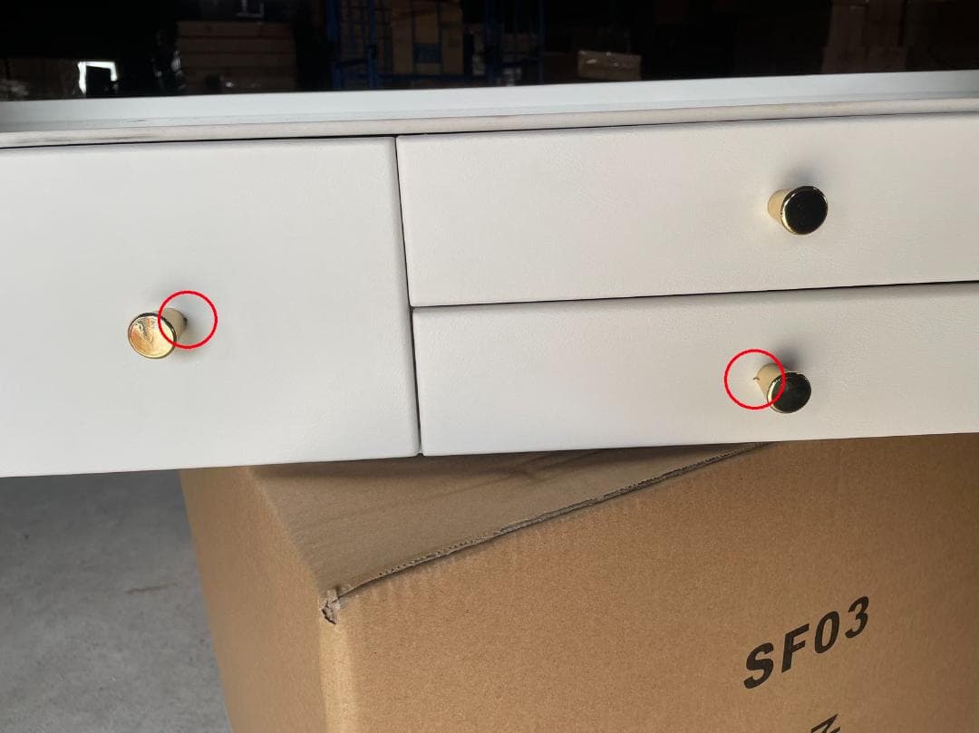 ホワイトドレッサー 大理石調デスクのみ 訳あり品写真をご確認J205-80-02