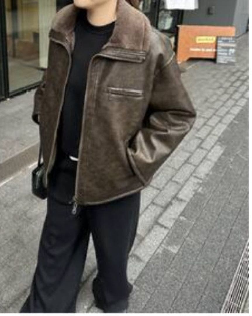 値下げ　ジャーナルスタンダード　フェイクレザーボアブルゾン　ブラウン