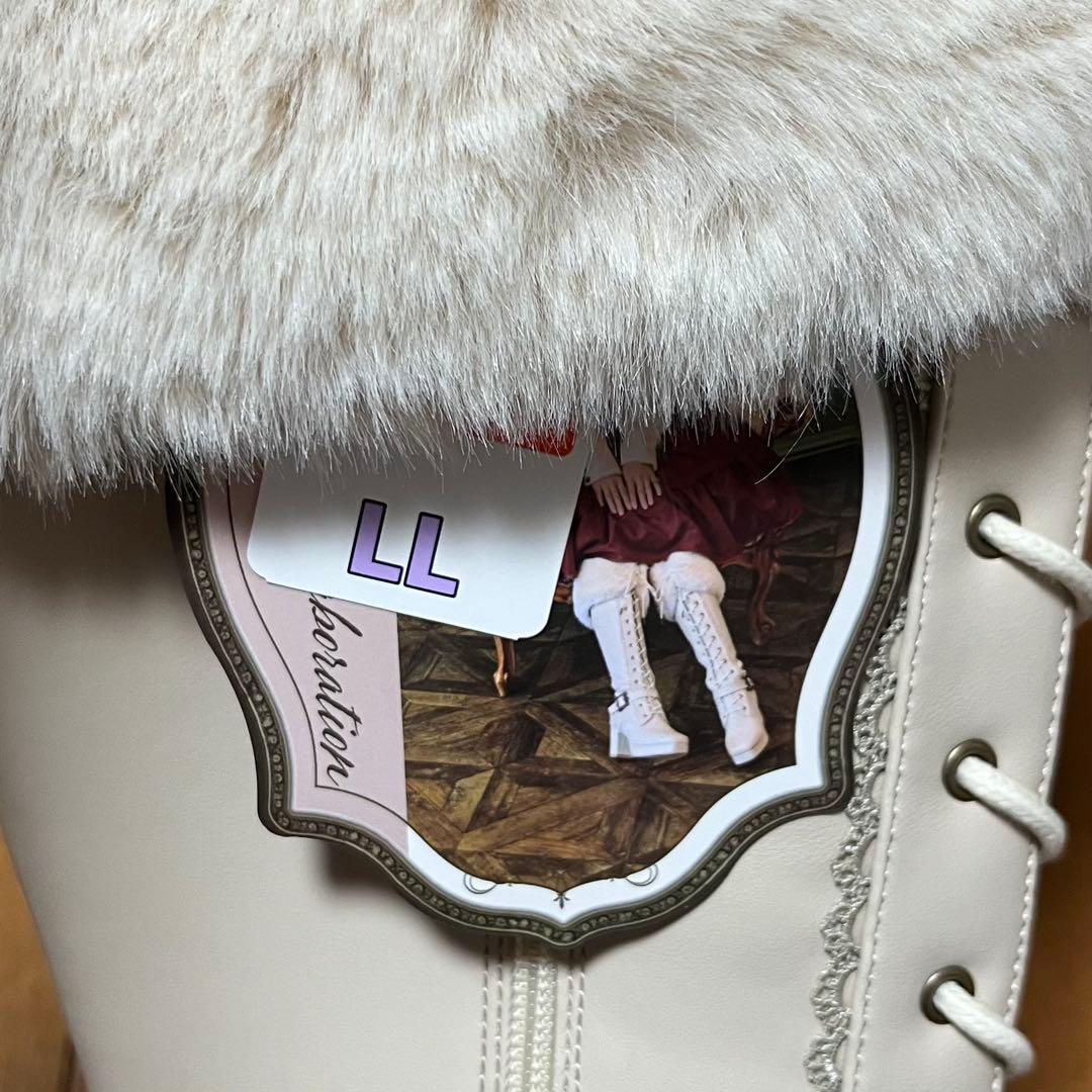 しまむら クラロリ くる実 レースアップ ロングブーツ オフホワイト 白 LL