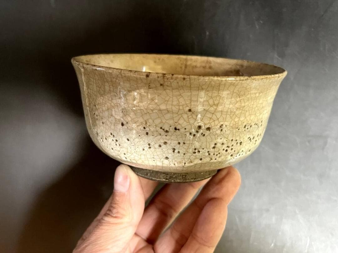 茶碗■古刷毛目 時代物碗 ぐい呑み 白釉 古いお茶道具 古美術 時代物 骨董品■