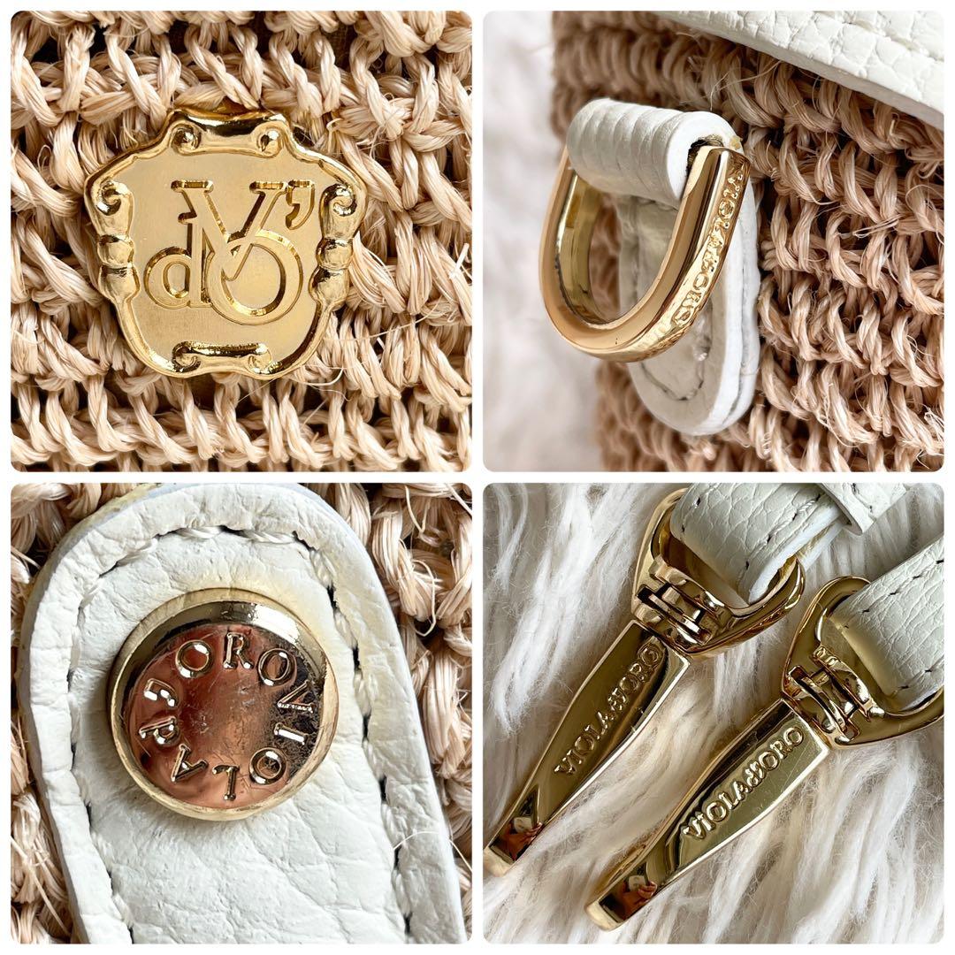 未使用級 ヴィオラドーロ 2WAYワンショルダーバッグ かごバッグ タッセル 白