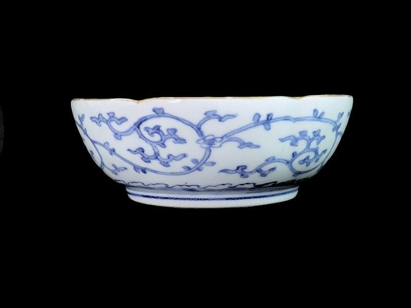 古伊万里　染付　花に獅子の図　膾皿 ５客　江戸期　B073AS-CKj