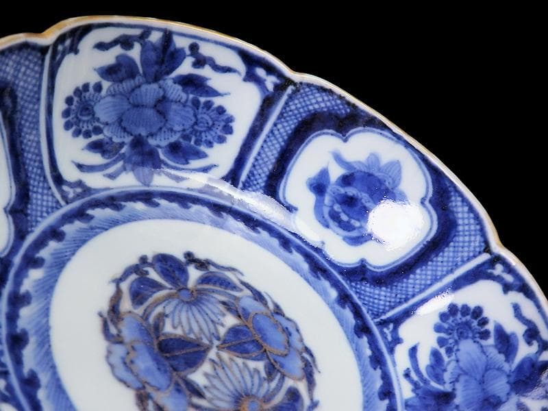 古伊万里　染付　花に獅子の図　膾皿 ５客　江戸期　B073AS-CKj