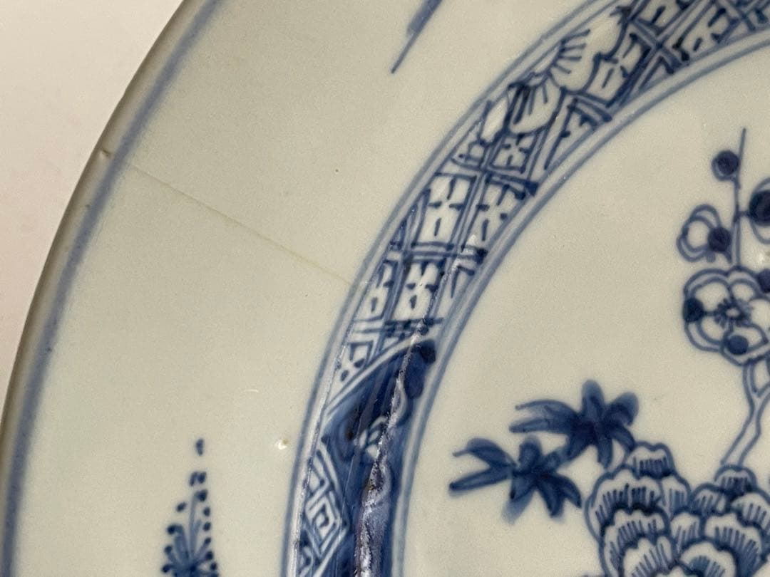 骨董　アンティーク　青花　染付　中国古陶磁　中国骨董　染付皿　花文様皿