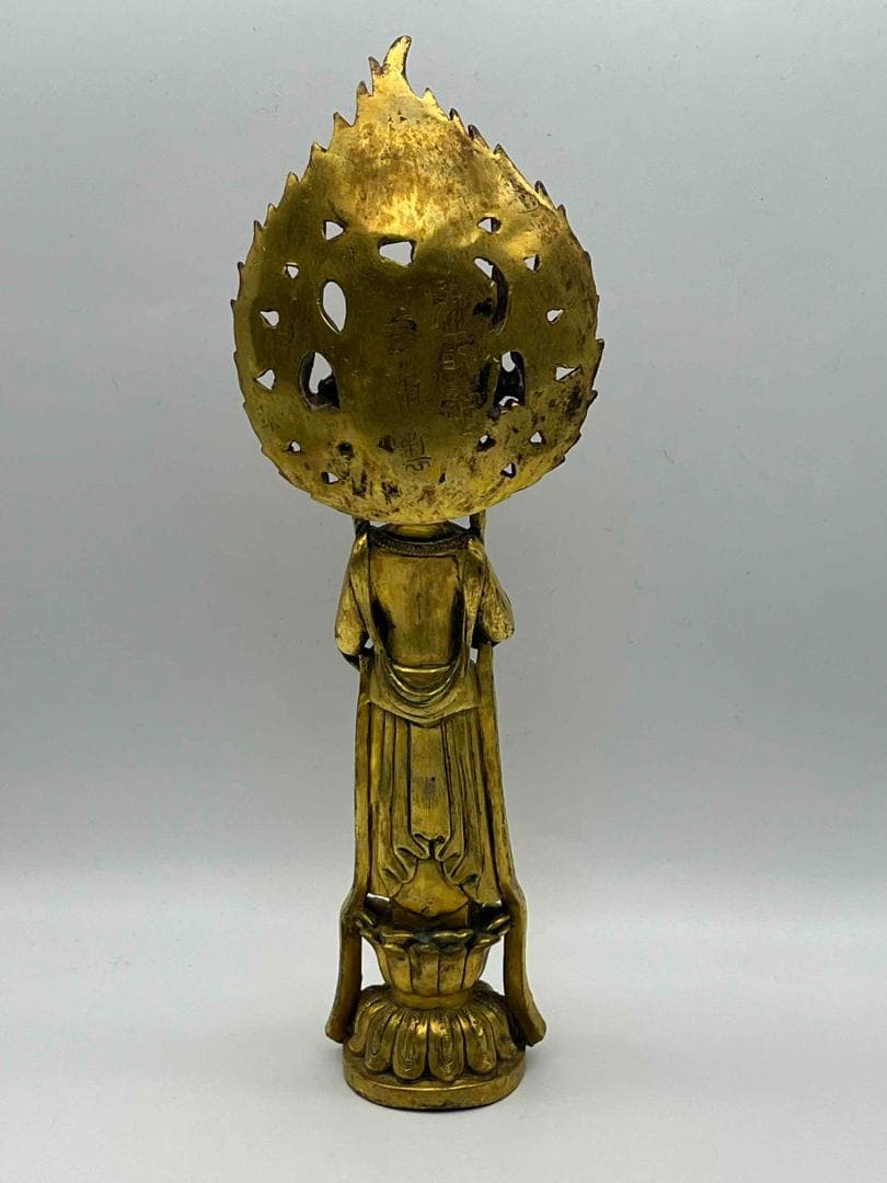 北魏時代 金銅観音菩薩立像　神鳥宝珠真珠紋 金銅仏铜鎏金 唐物(B-104 ①)