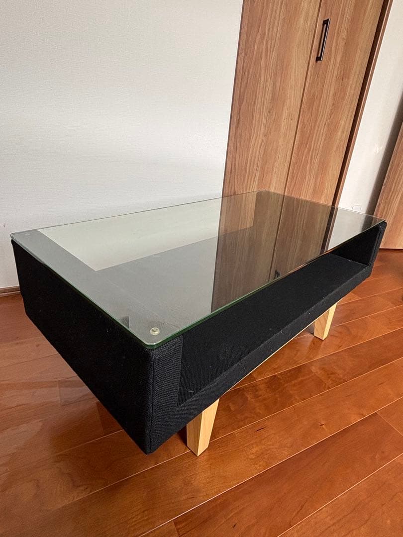 ガラス天板 ローテーブル 黒