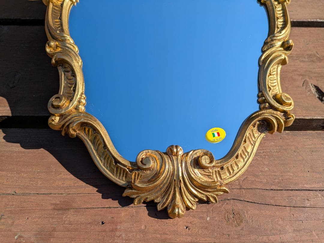 装飾的な壁掛け鏡　イタリア ミラー ゴールド アンティーク ロココ イサス