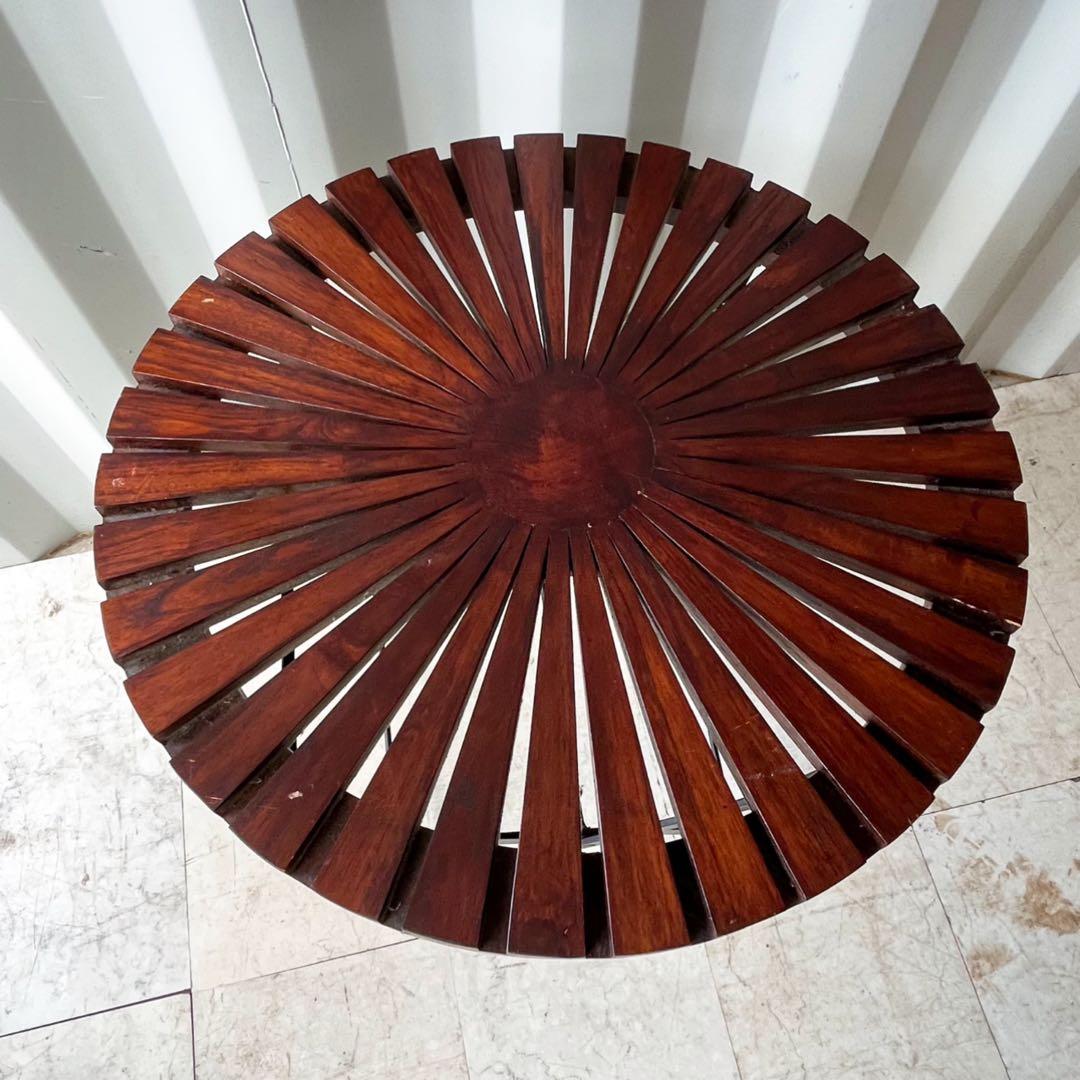 取付無料！ガーデンファニチャー 天然木 アイアン 折り畳み円形テーブル&チェア✨