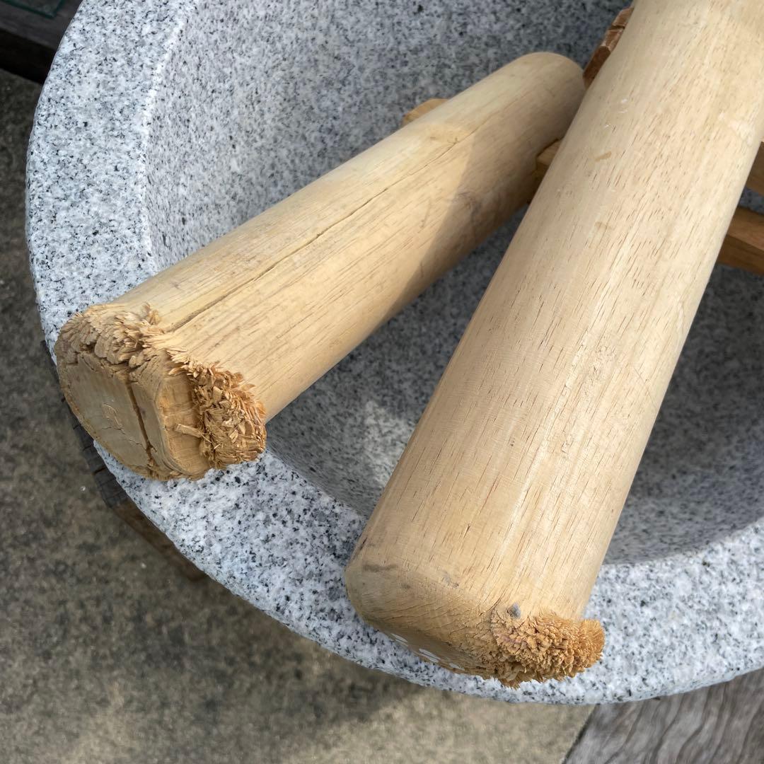 冬の餅つき 御影石 杵と臼 餅つき 石臼 鉢形 餅臼 本格派タイプ