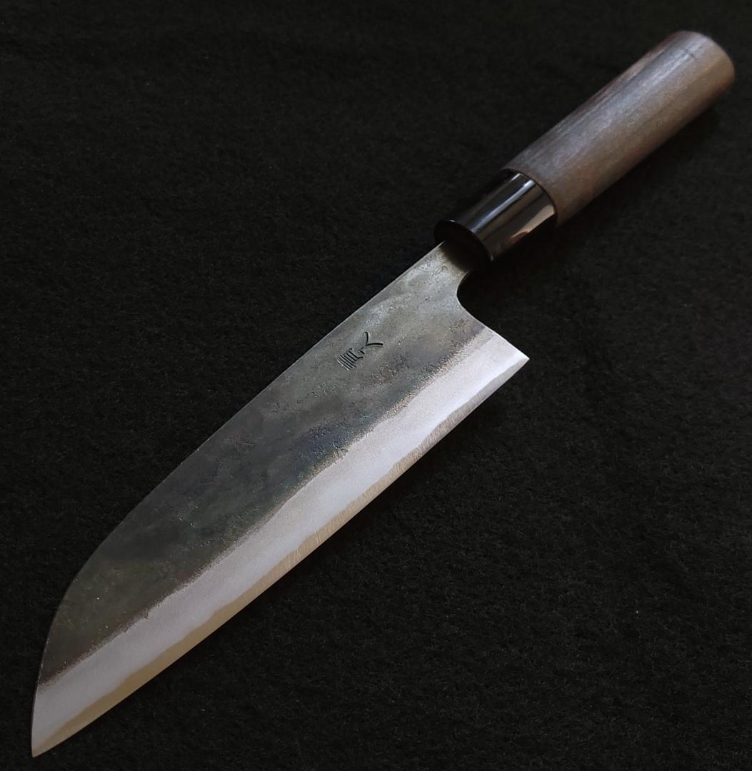 青紙1号 黒打 三徳包丁 165㎜ G1226 焼柄 月光作