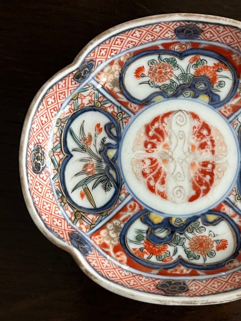 最上手　希少　古伊万里　江戸中期享保〜宝暦年間　豆皿　三枚揃　木瓜形　蝶菊水仙