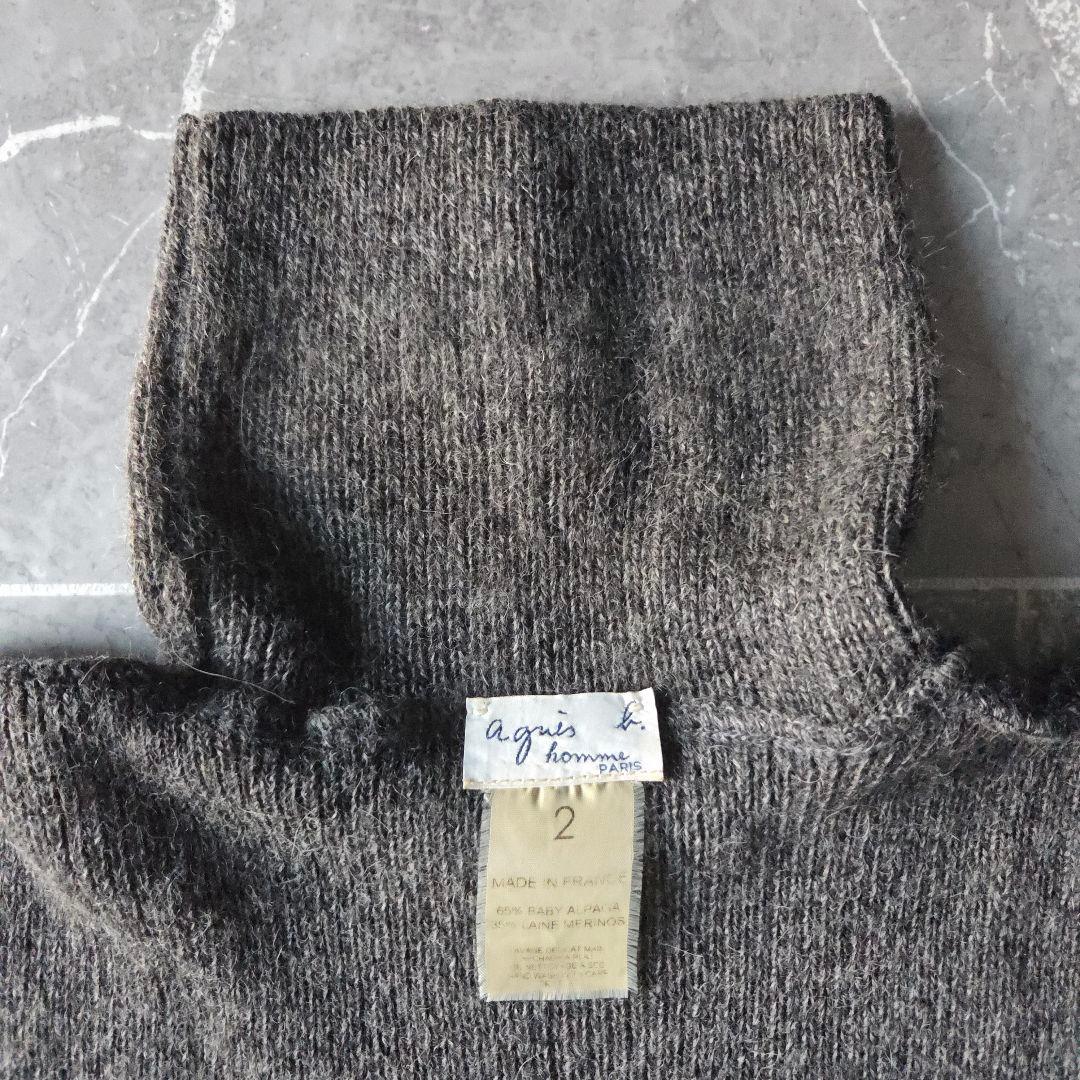 ​希少 仏製 アニエスベーオム タートルネックニット 2 グレー ベビーアルパカ