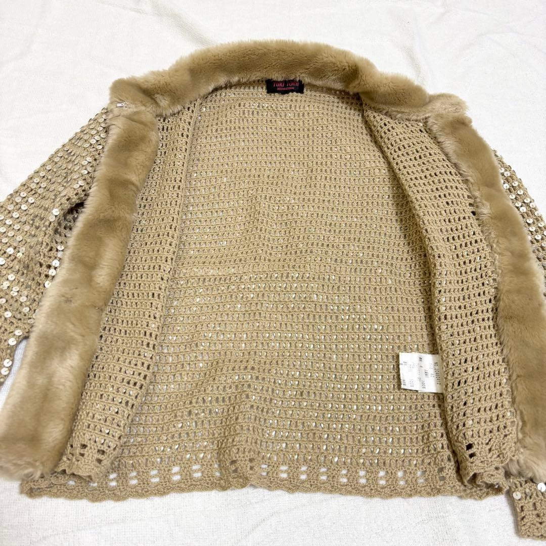ユキトリイ YUKI TORII ニットカーディガン スパンコール ファー 40