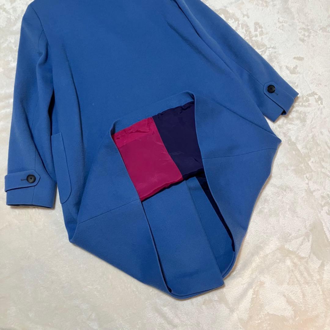 【美品】ピーエスポールスミス ウールコート マルチカラー フード 水色 40