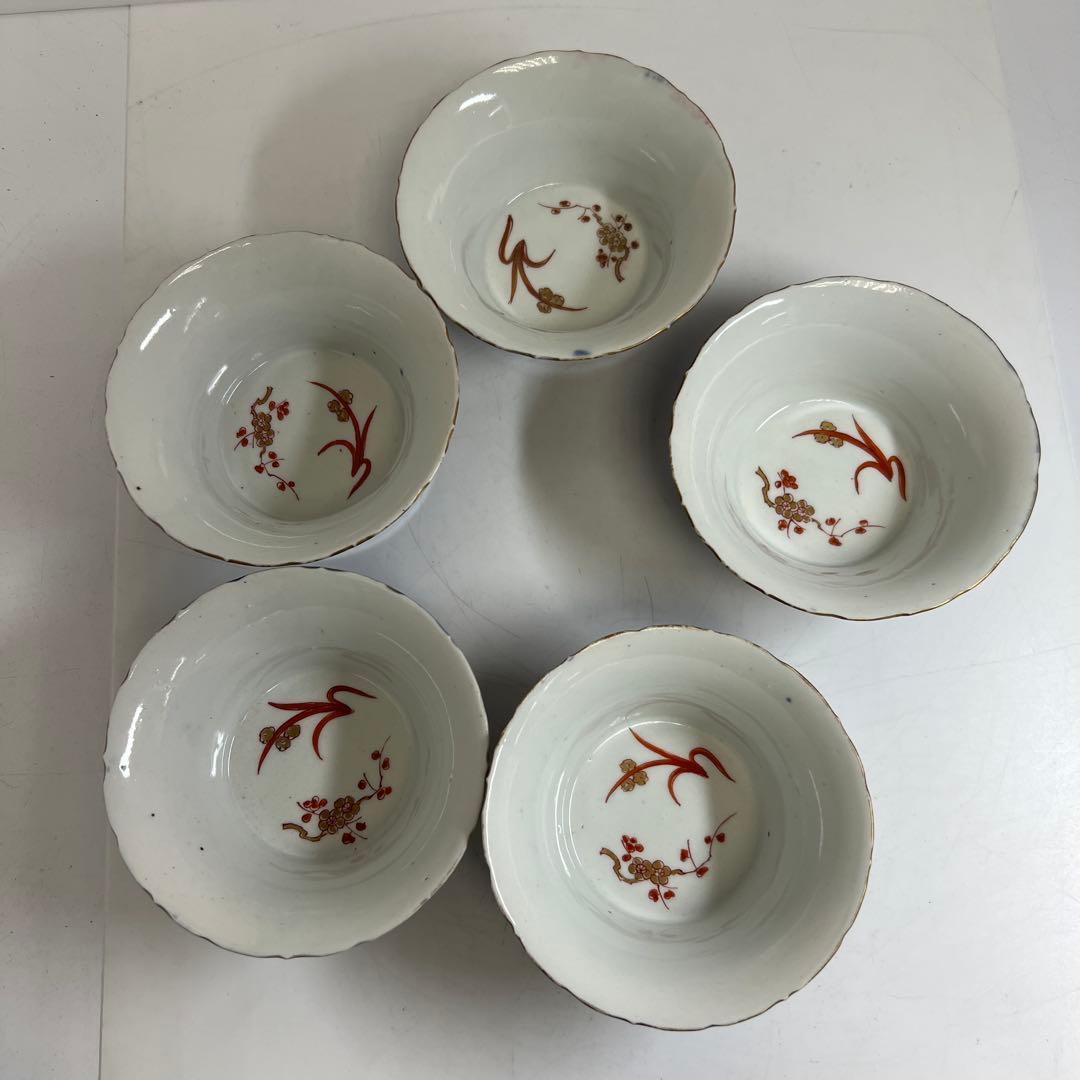 古伊万里　瑠璃金彩　向付5客　直径11.5㎝木箱付タルチ　東な8-0121☆2F