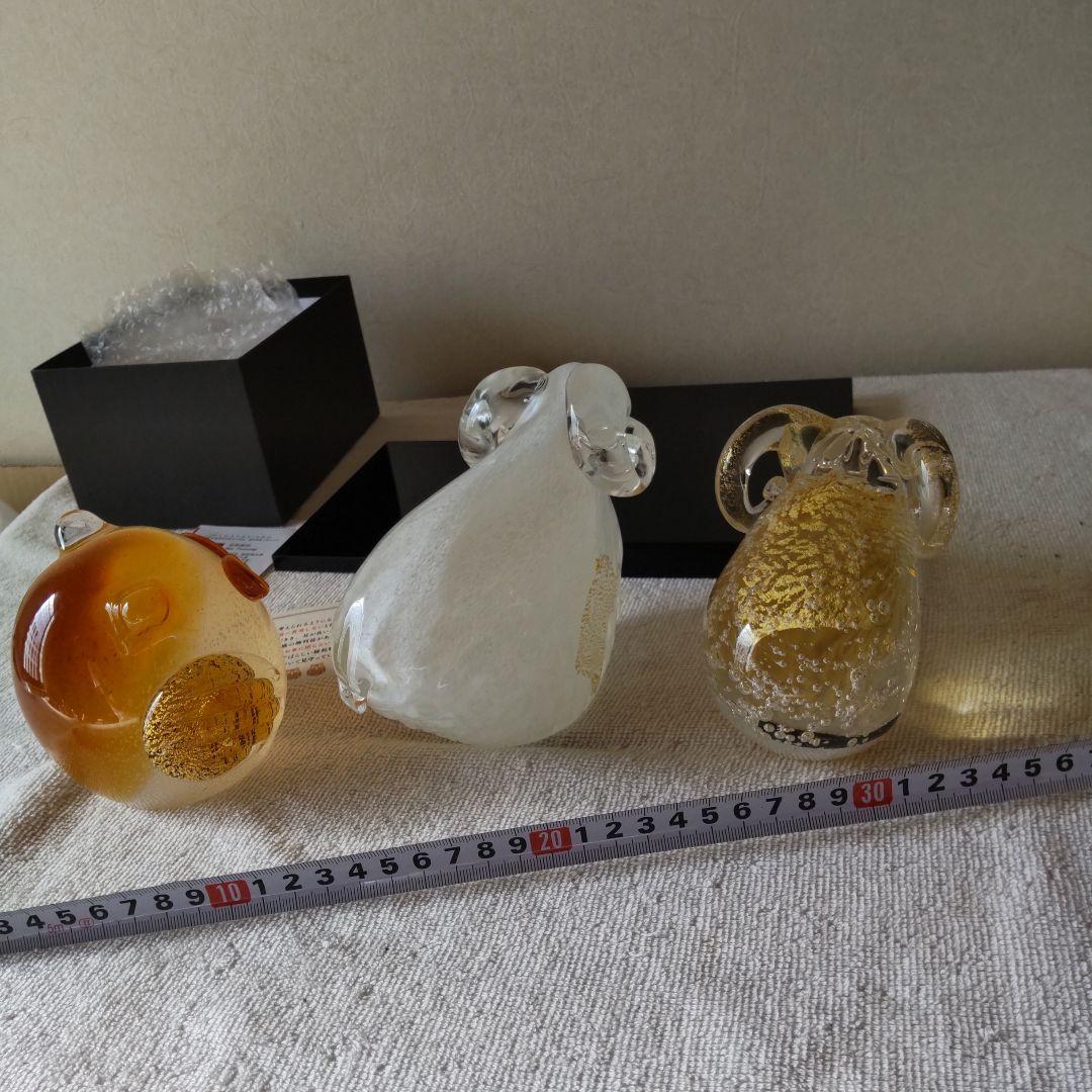 博多びーどろ　ふくろう　ひつじ　＋おまけ　ガラスの置物3点セット