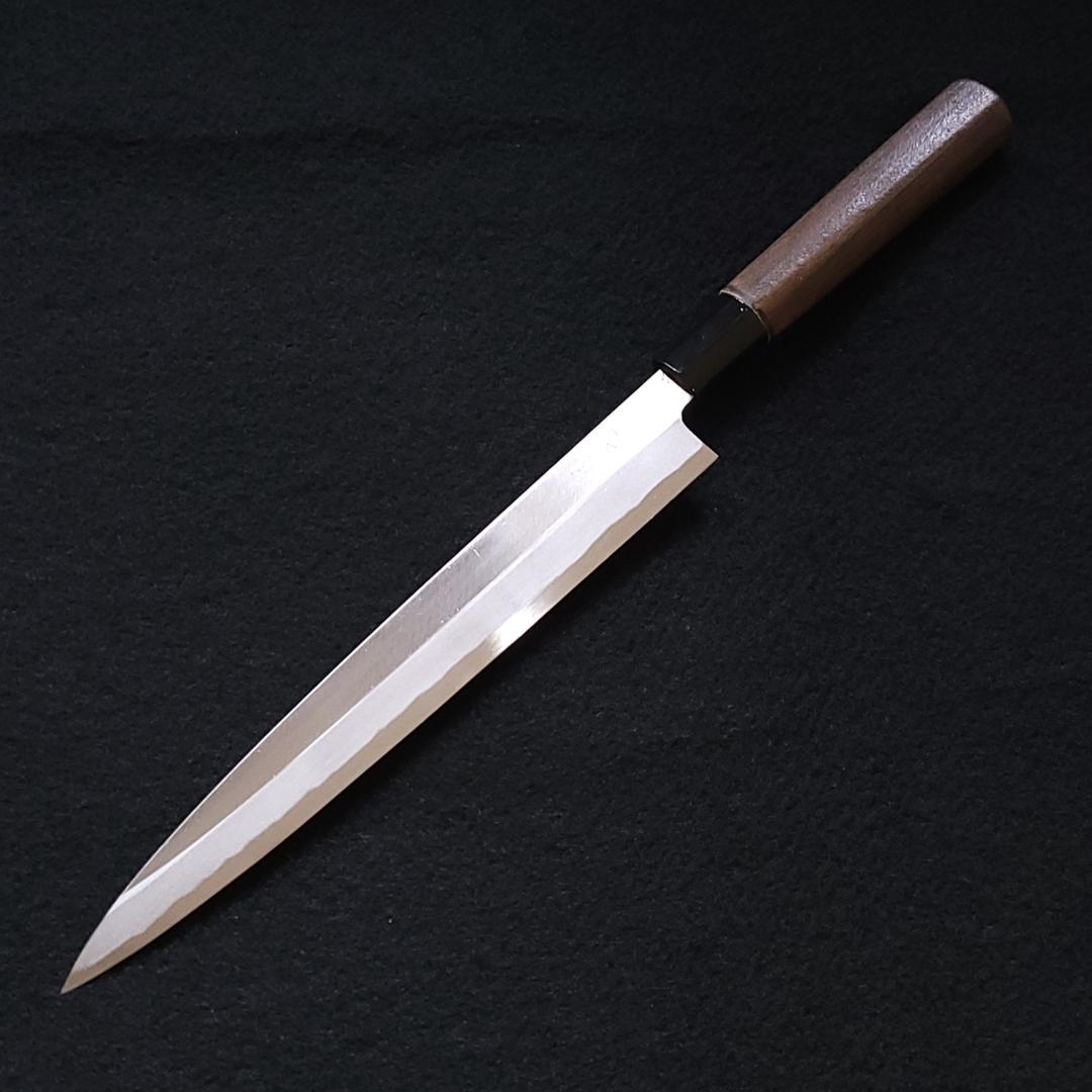 左利き用 手打鍛造 炭素鋼 柳刃包丁 240㎜ G2172 焼柄 月光作