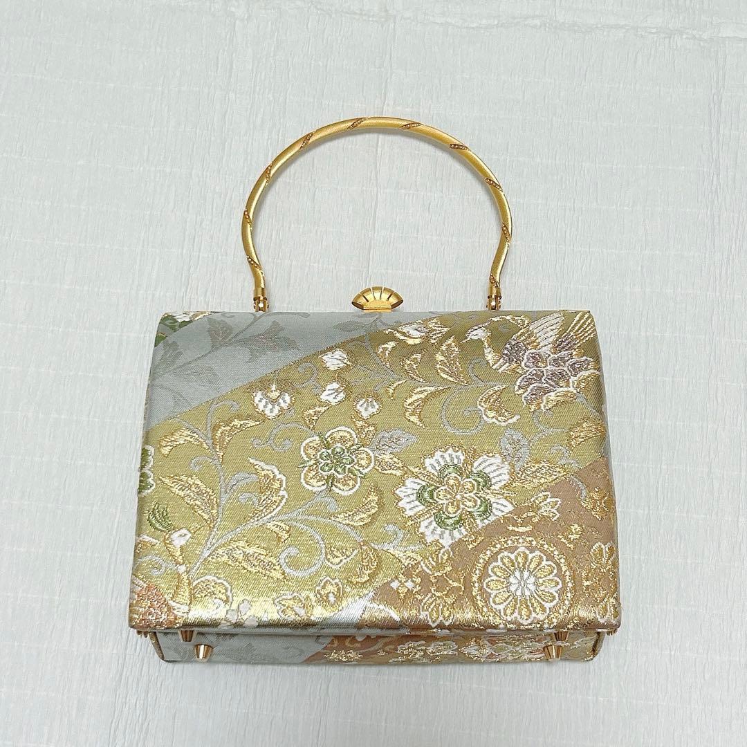 神田胡蝶　和装バッグ　フォーマル　正絹帯地　金銀糸　ゴールド