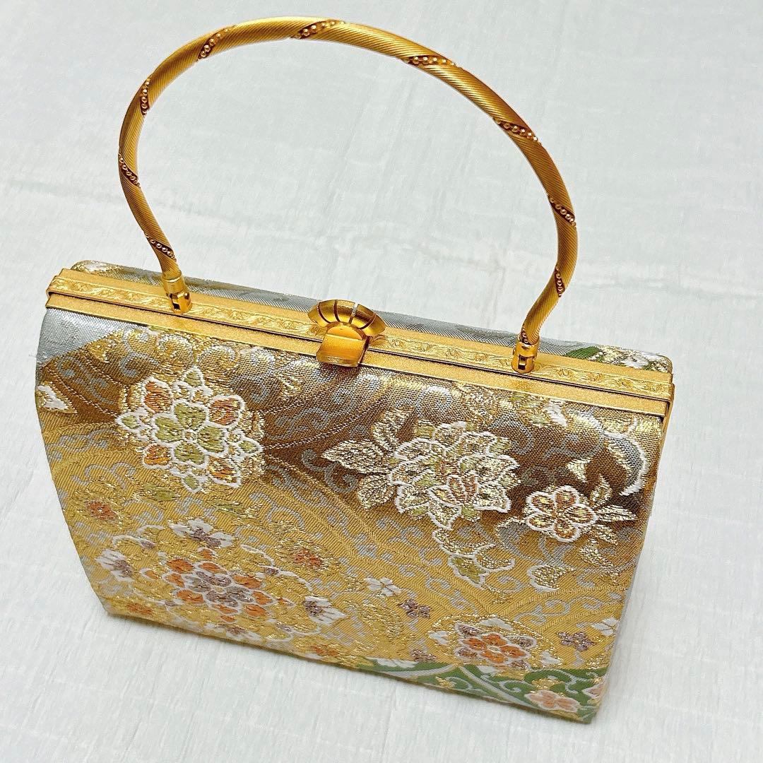 神田胡蝶　和装バッグ　フォーマル　正絹帯地　金銀糸　ゴールド