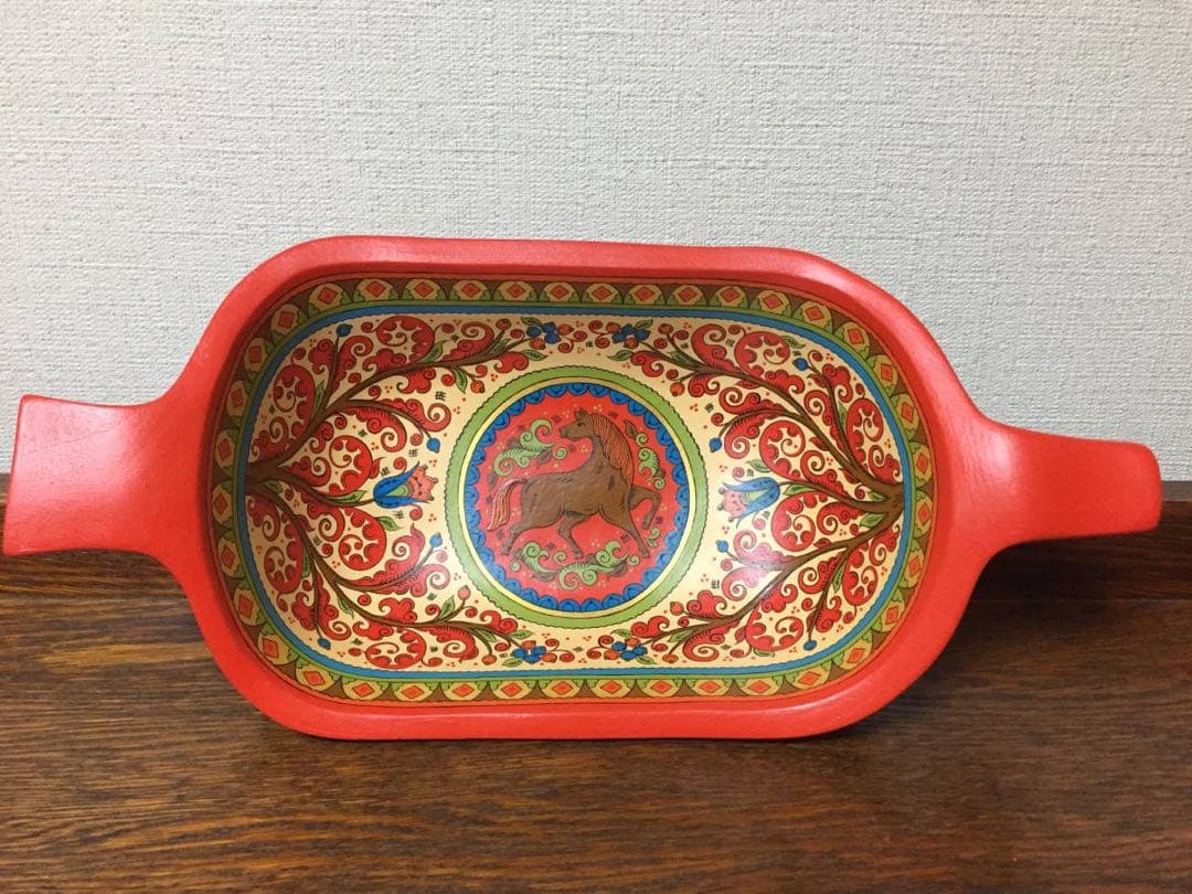 ロシア雑貨☆馬型の飾り皿 縁起物 アルハンゲリスク オリガ作 マトリョーシカ