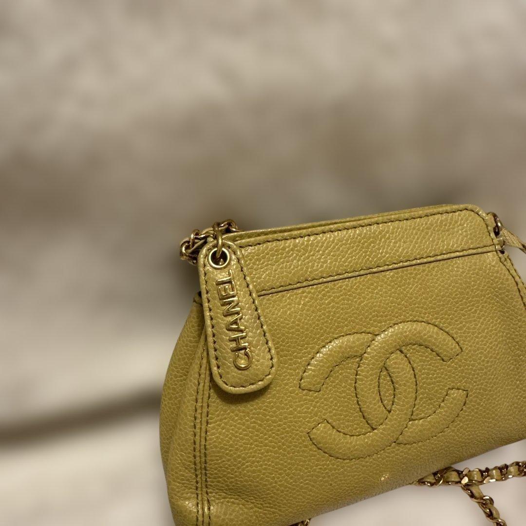 れ*ん様 CHANEL キャビアスキン チェーンショルダー 黄 ココマーク