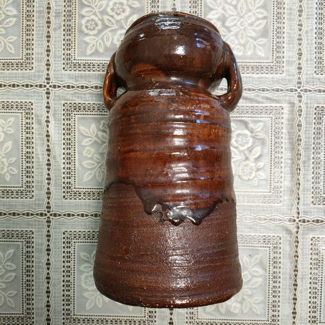 9代大樋長左衛門（陶土斎） 造『飴釉両耳花入』共箱付