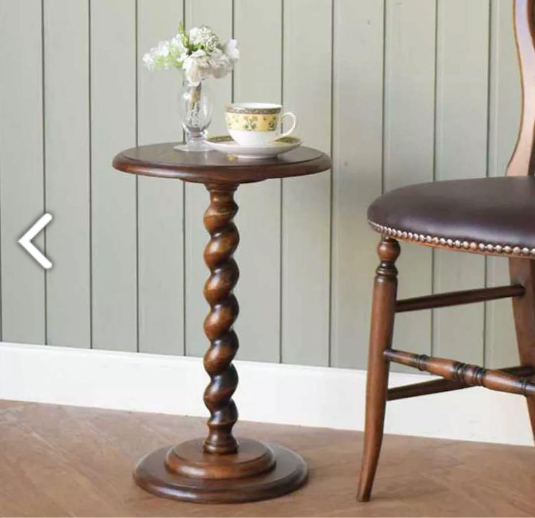 【未使用品】アンティーク調 花台 木製 イギリス 丸テーブル