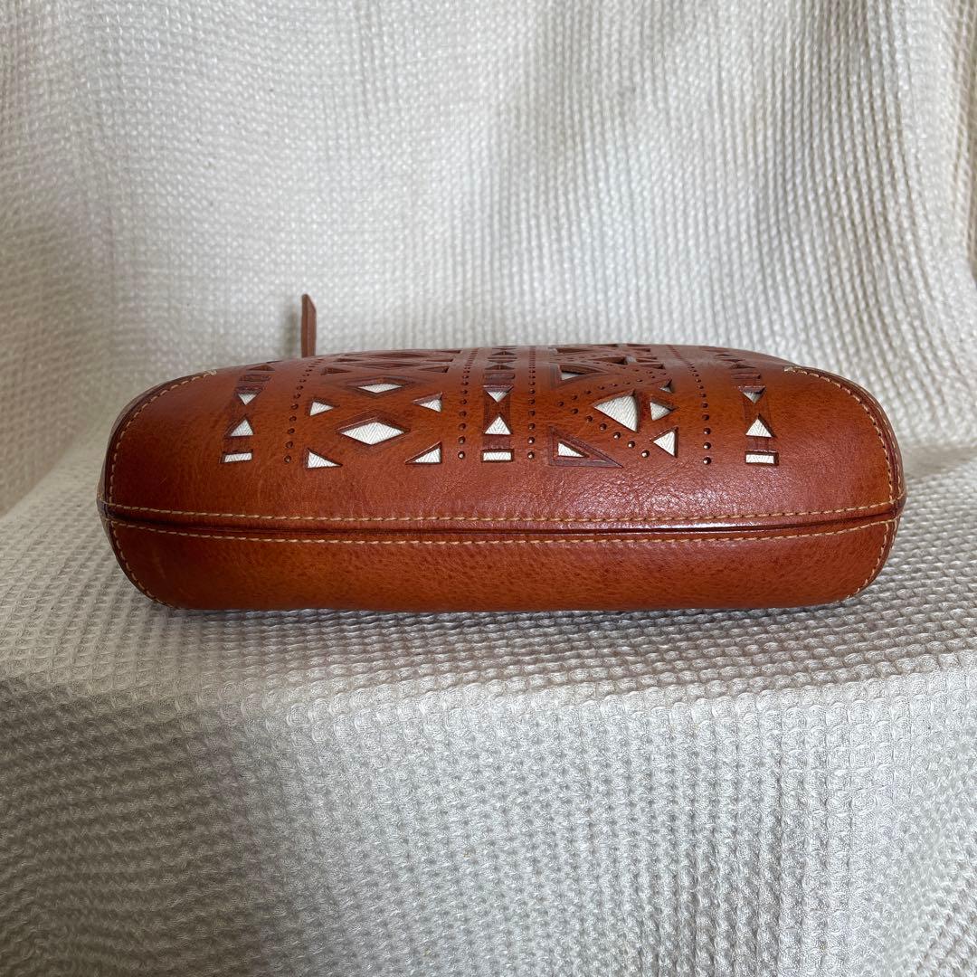 ◇ 美品 genten ゲンテン カットワークレザーショルダーバッグ ブラウン◇