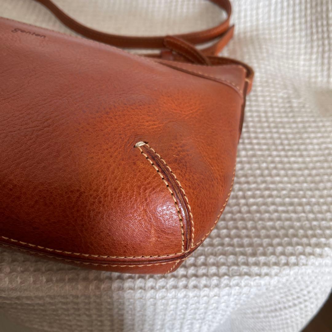 ◇ 美品 genten ゲンテン カットワークレザーショルダーバッグ ブラウン◇