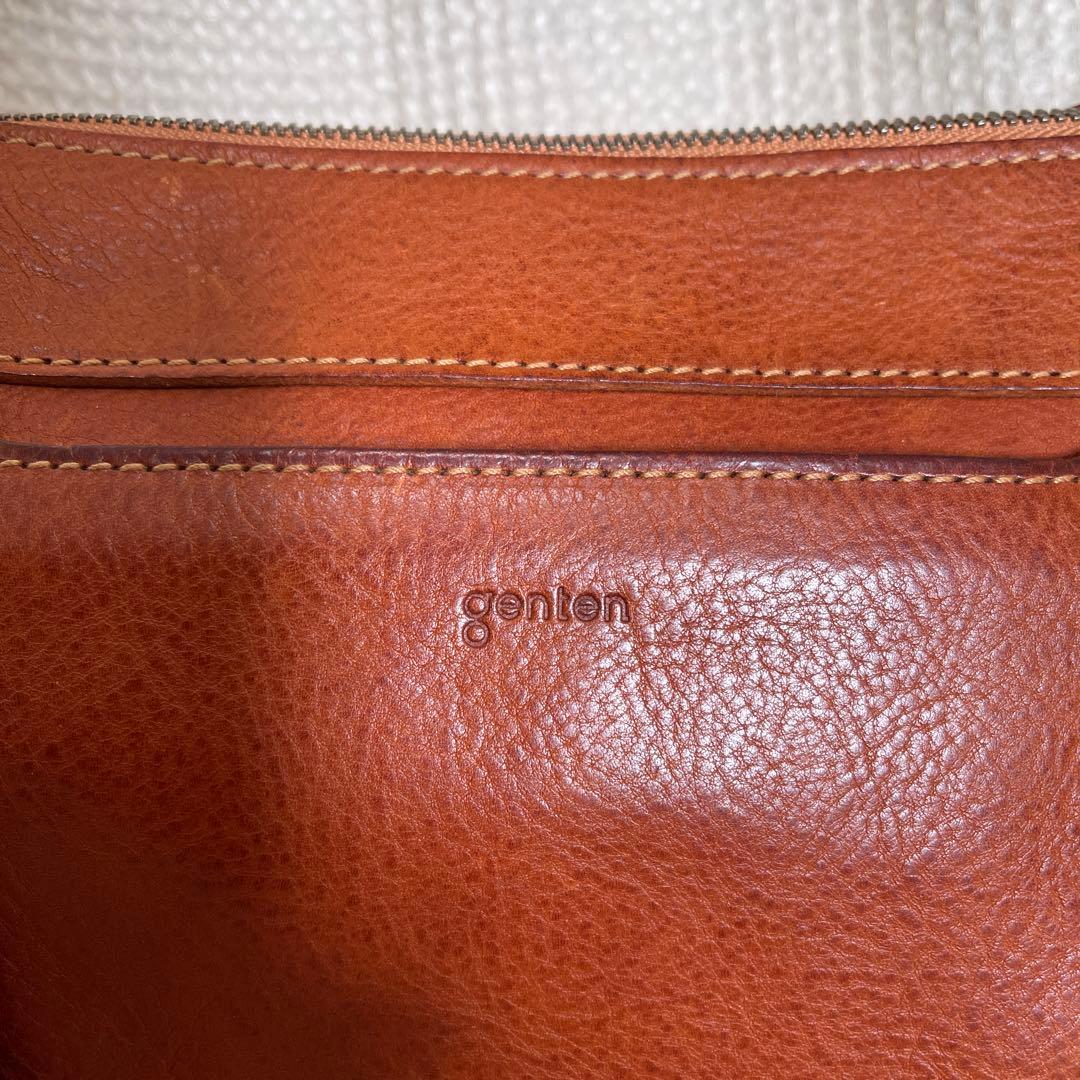 ◇ 美品 genten ゲンテン カットワークレザーショルダーバッグ ブラウン◇